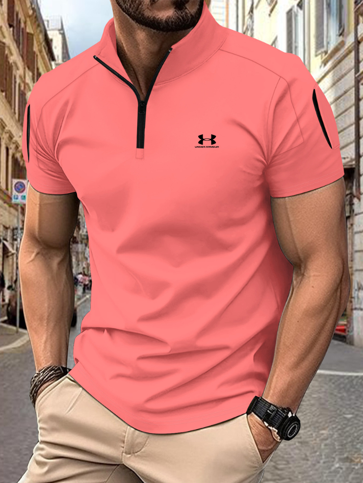 Spring/Summer Casual Stand Collar Solid Color Short-Sleeve Polo Shirt - Limited-time 40% off
