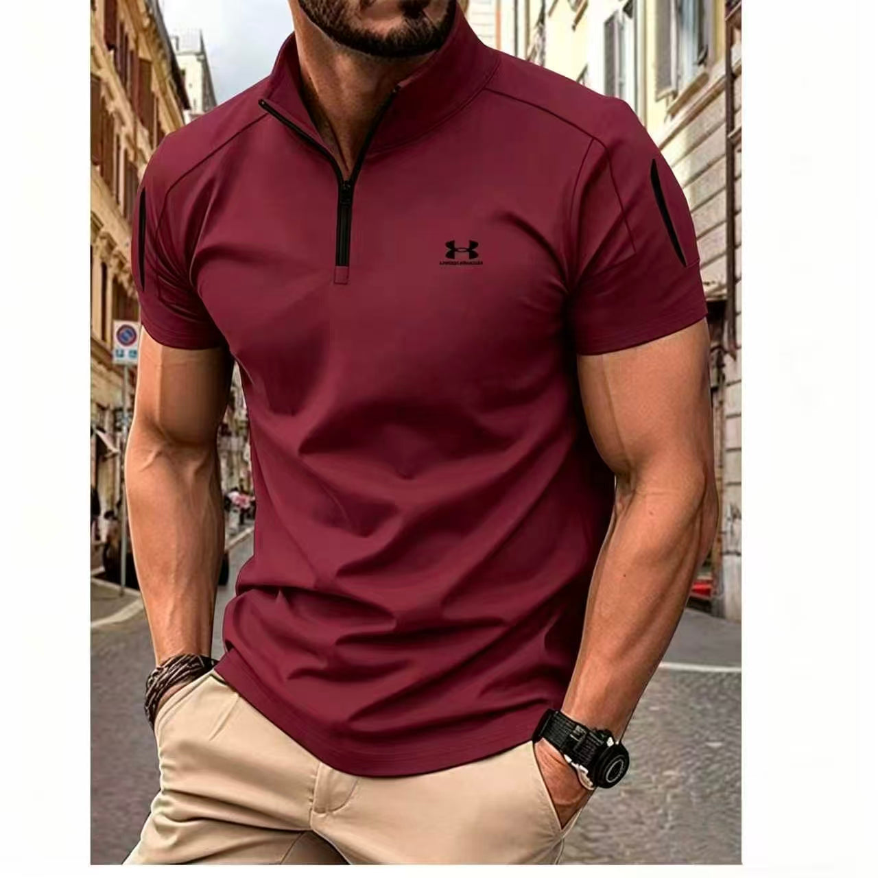 Spring/Summer Casual Stand Collar Solid Color Short-Sleeve Polo Shirt - Limited-time 40% off