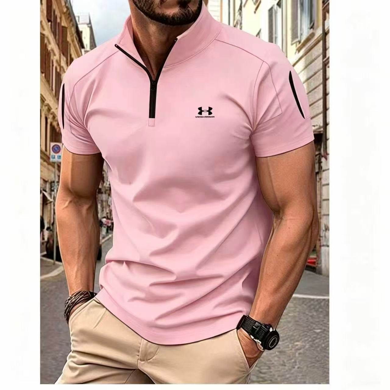 Spring/Summer Casual Stand Collar Solid Color Short-Sleeve Polo Shirt - Limited-time 40% off