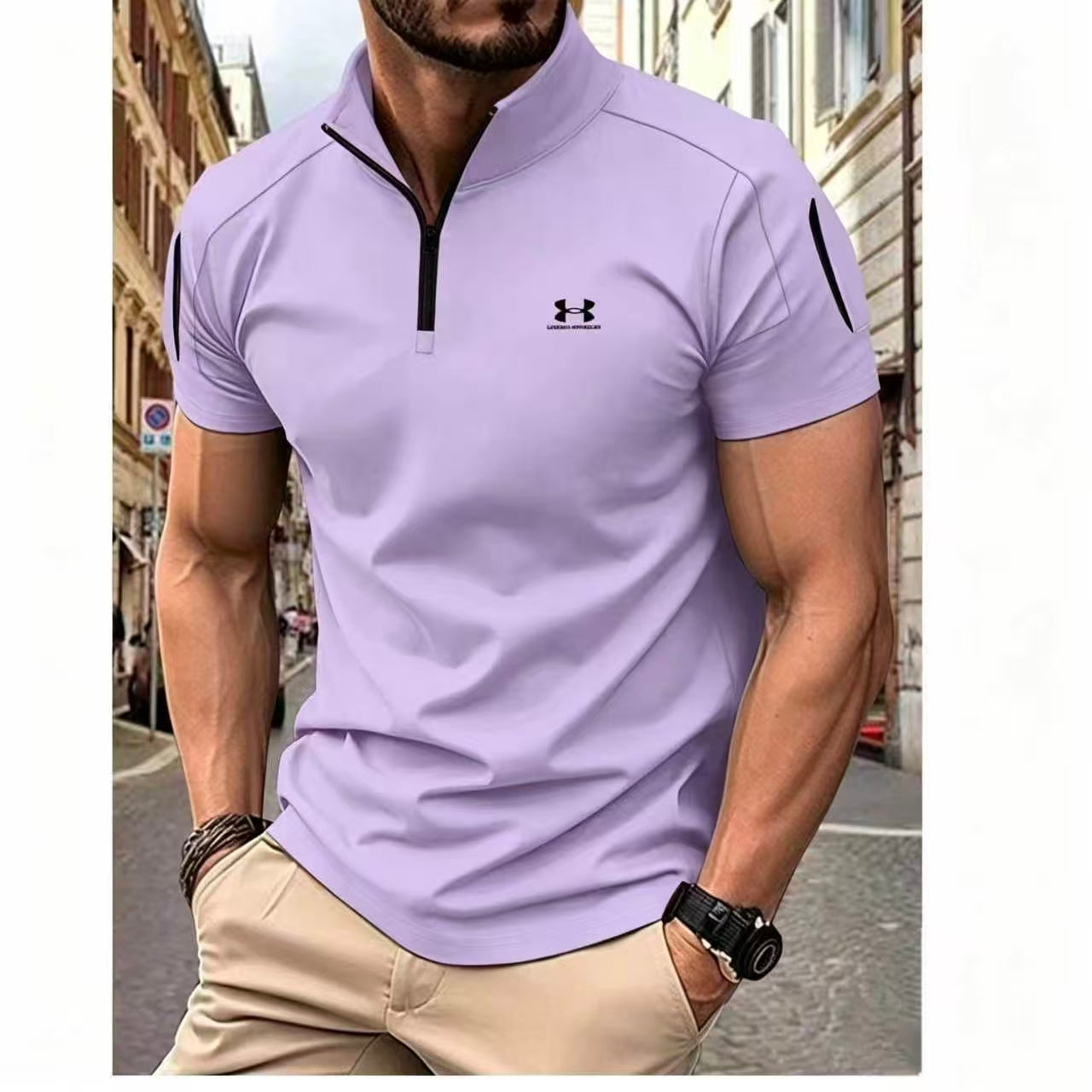 Spring/Summer Casual Stand Collar Solid Color Short-Sleeve Polo Shirt - Limited-time 40% off
