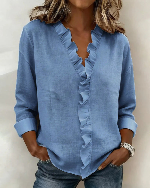 Indie Ruffled V-Neck Everyday Blouse