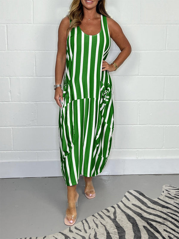 Striped Tie Pocket Dress