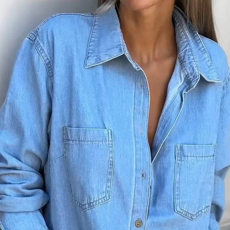🎉 50% off! 👖 Women's denim maxi skirt: Button-front closure + side slit – can be worn as a dress or a jacket.