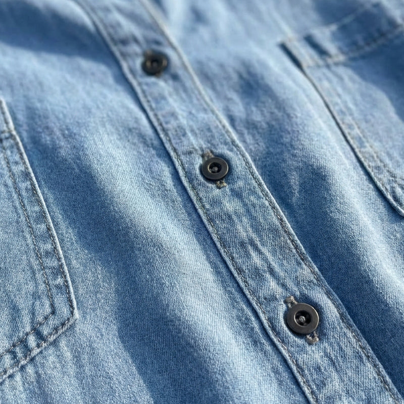 🎉 50% off! 👖 Women's denim maxi skirt: Button-front closure + side slit – can be worn as a dress or a jacket.